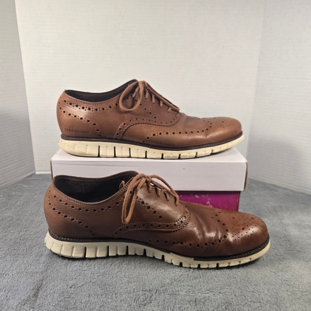 Cole Haan Zerogrand Wingtip Oxford British Tan Leather Shoes C14493 Mens 12M - Picture 2 of 8